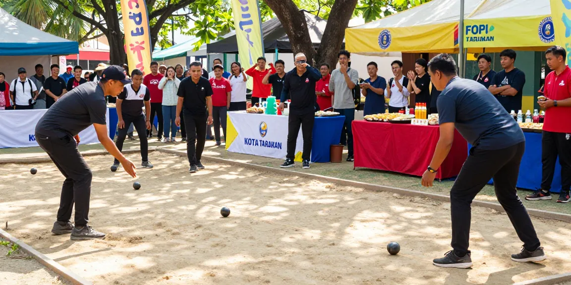 Players at FOPI Kota Tarakan petanque tournament, capturing the excitement of the sport and community engagement.