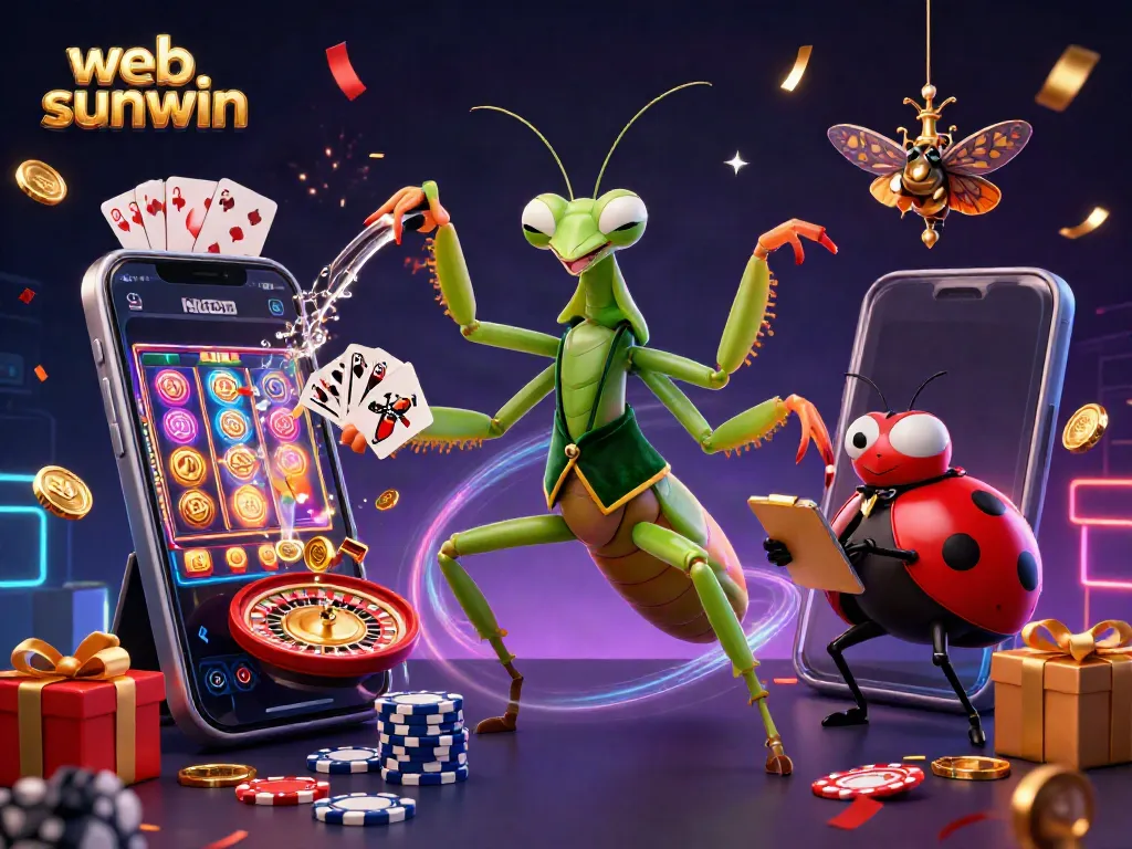 A vibrant scene showcasing web sunwin's 3D characters enveloped in casino elements, enriching the gaming experience.