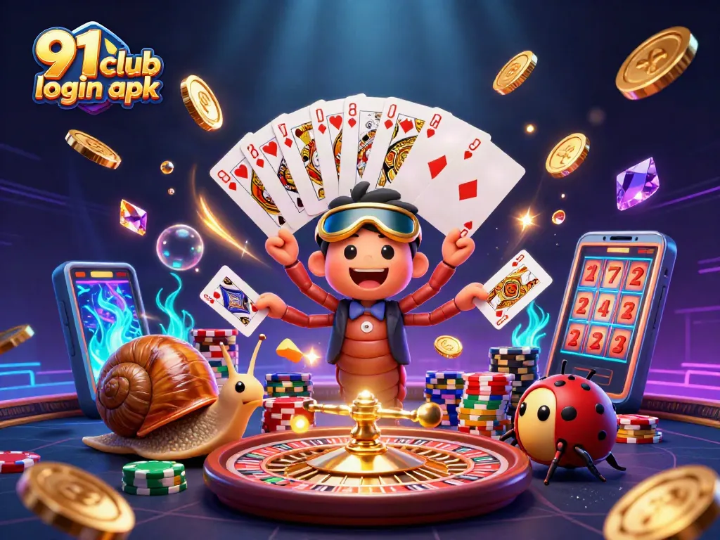 Win big with 91 club login apk, featuring dynamic characters and vibrant casino elements in action.