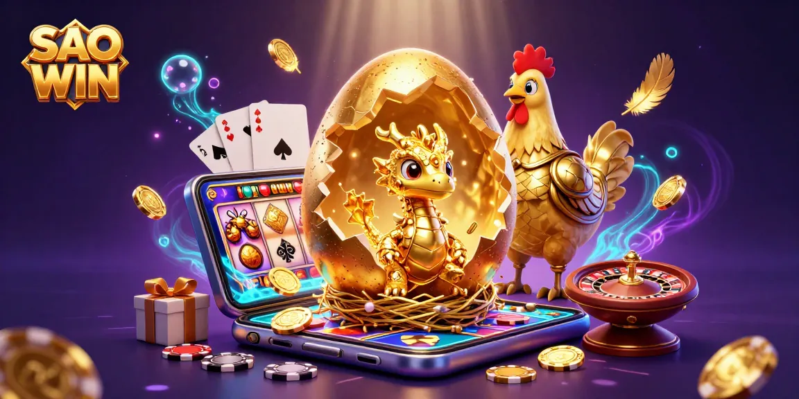 Savor the thrill of SAO WIN as golden treasures emerge from a magical egg, surrounded by epic casino elements.