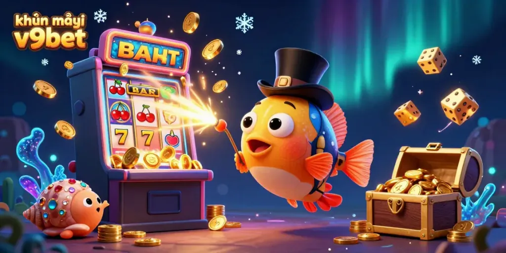 Engaging scene of the deep-sea anglerfish with pirate shrimp and treasure snail promoting khuyến mãi v9bet with dynamic gambling elements.