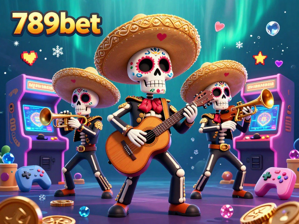 Experience vibrant gaming energy with the colorful 789bet mariachi band illustration amid arcade excitement.