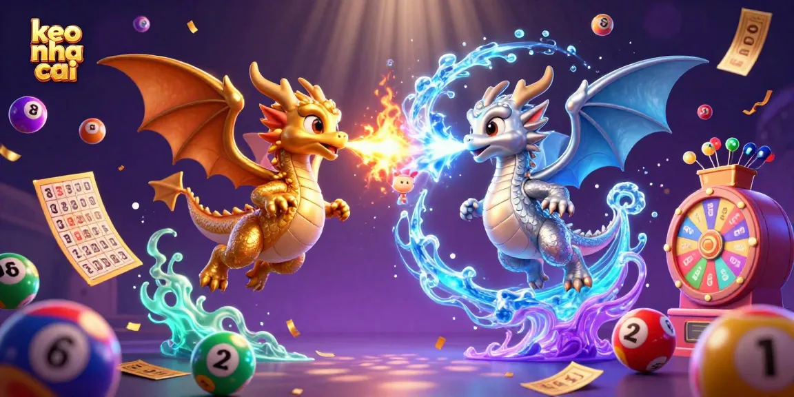 Experience keo nha cai in this vibrant 3D gambling scene with dragons and colorful lottery elements.