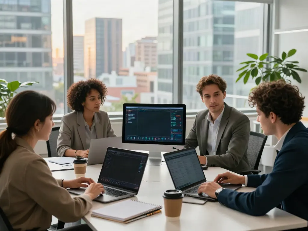 Team collaborating on Paid Ads Management strategies in a modern office.
