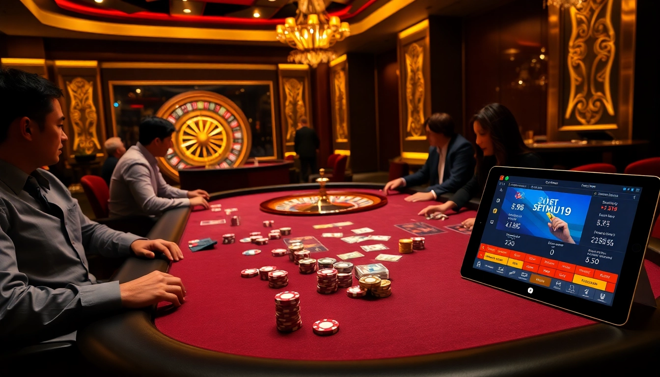 Exciting poker players engaging at TT88 casino table with vibrant chips and cards.