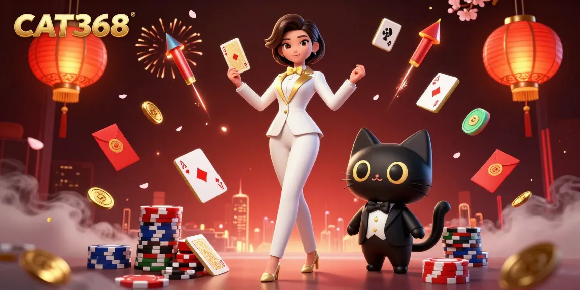 Experience CAT368's stunning online gaming with our dazzling casino illustration showcasing excitement and interaction.