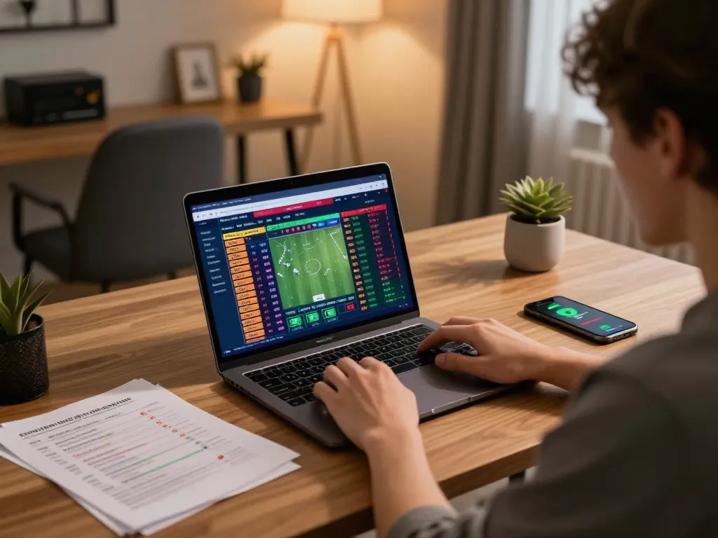Engaging in online sports betting at go8 with vibrant odds displayed on laptop screen.