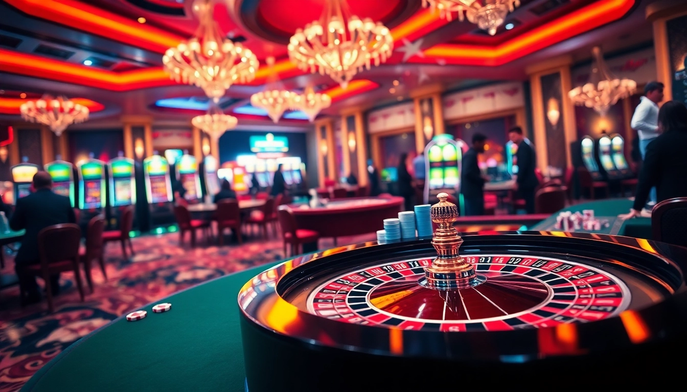 Players experiencing the thrill of gambling at https://king88b.us.com/ with roulette, dice, and poker chips.