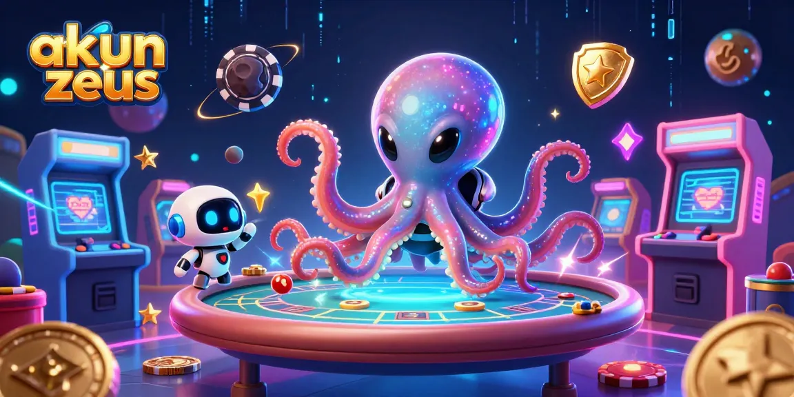Engage with 'akun slot zeus' in a vibrant alien-themed casino illustration packed with dynamic game elements.