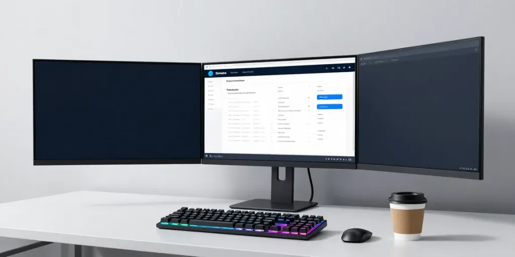 Buy .co.uk domain in a professional developer workspace with sleek tech elements.