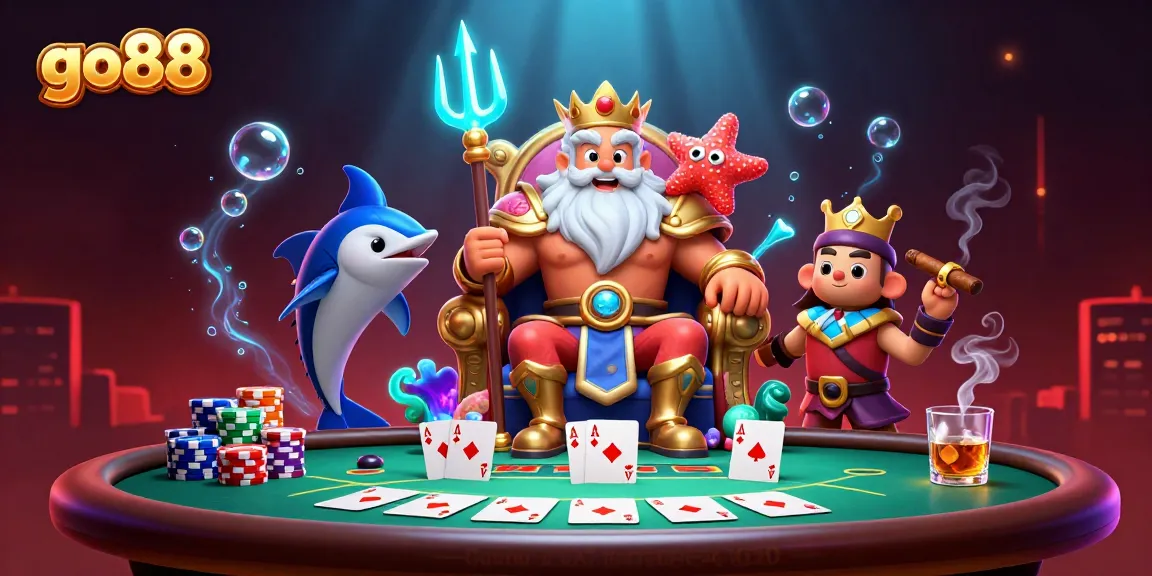 Engage with go88 in this vibrant, action-packed casino scene with poker elements.