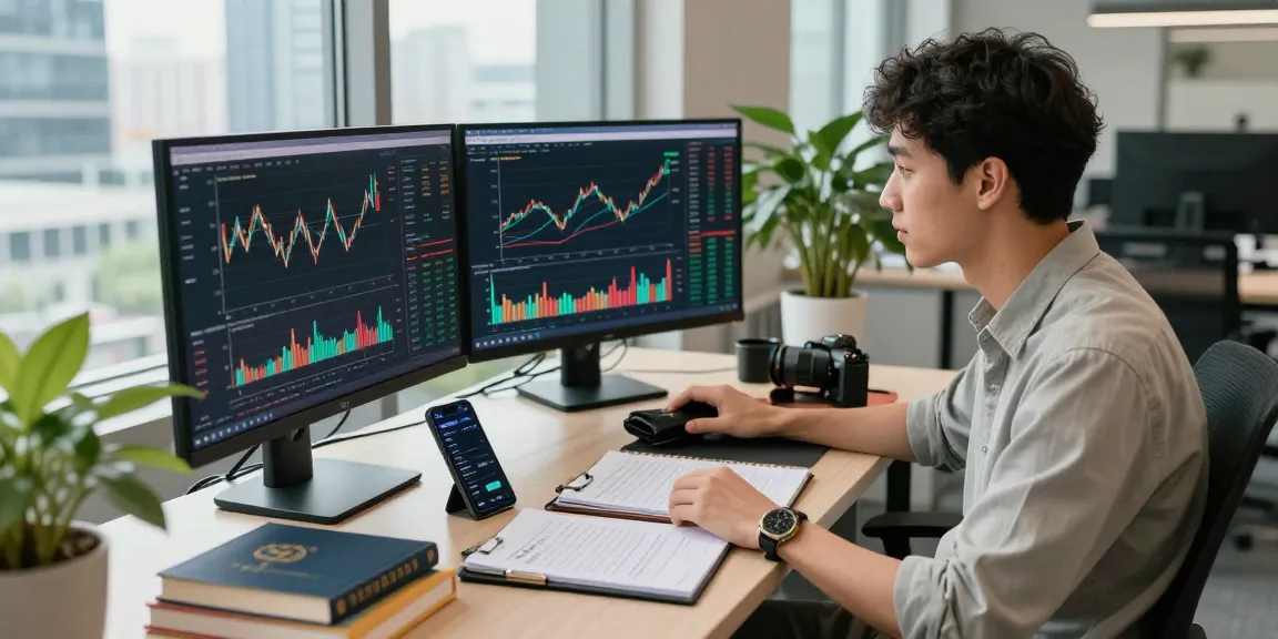 Buy BRICS coins in a dynamic workspace with multiple screens showing cryptocurrency trends.
