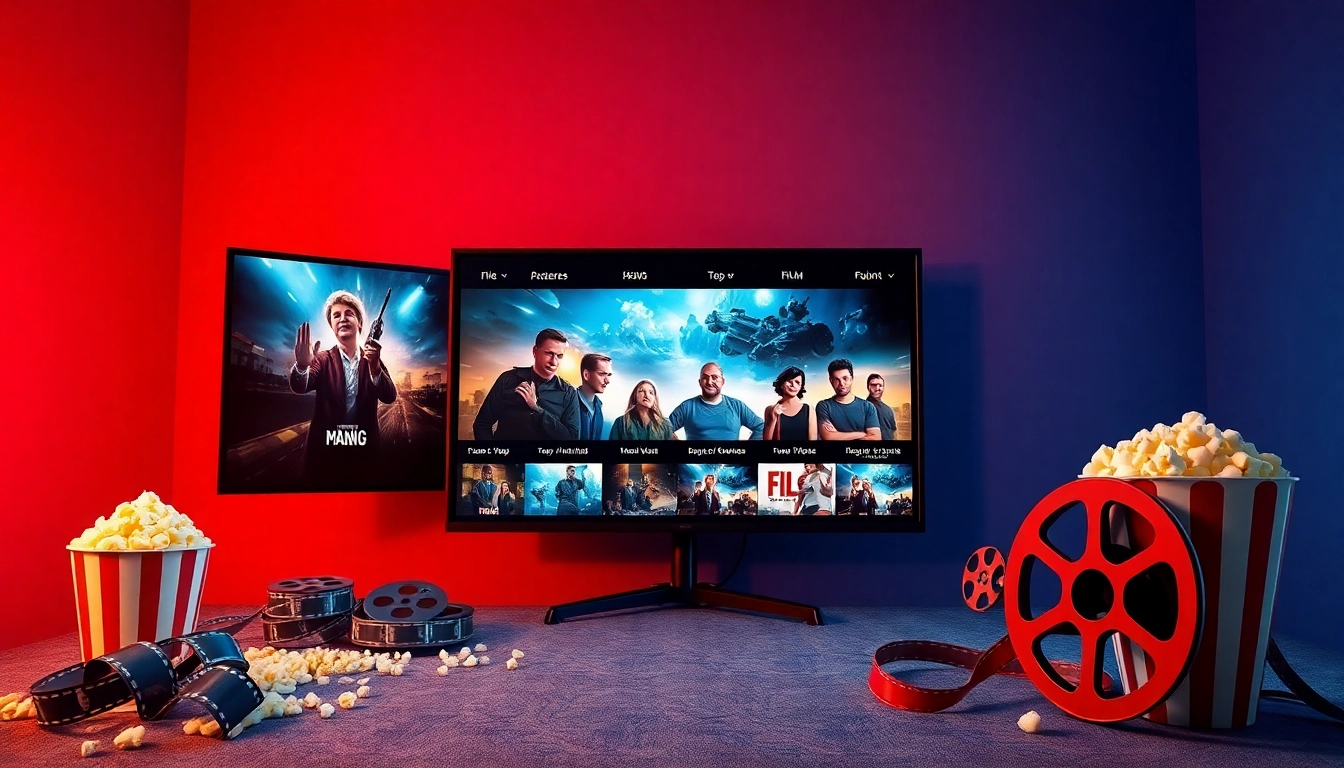 Promotional poster showcasing popular films for online streaming, featuring vibrant colors and dynamic design.