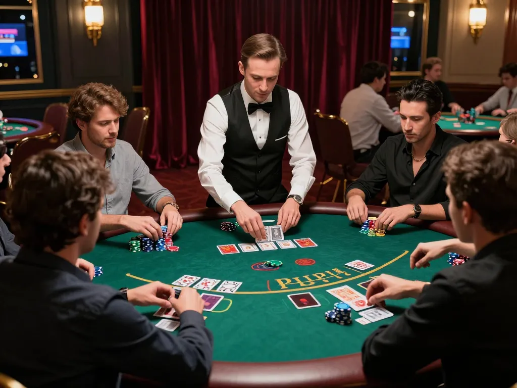 Players engaging in a high-stakes blackjack game at 789win's luxurious casino tables.