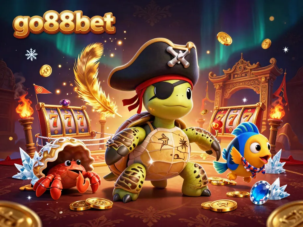 Engage in thrilling moments with go88bet's vibrant 3D pirate casino scene, showcasing eclectic game elements.