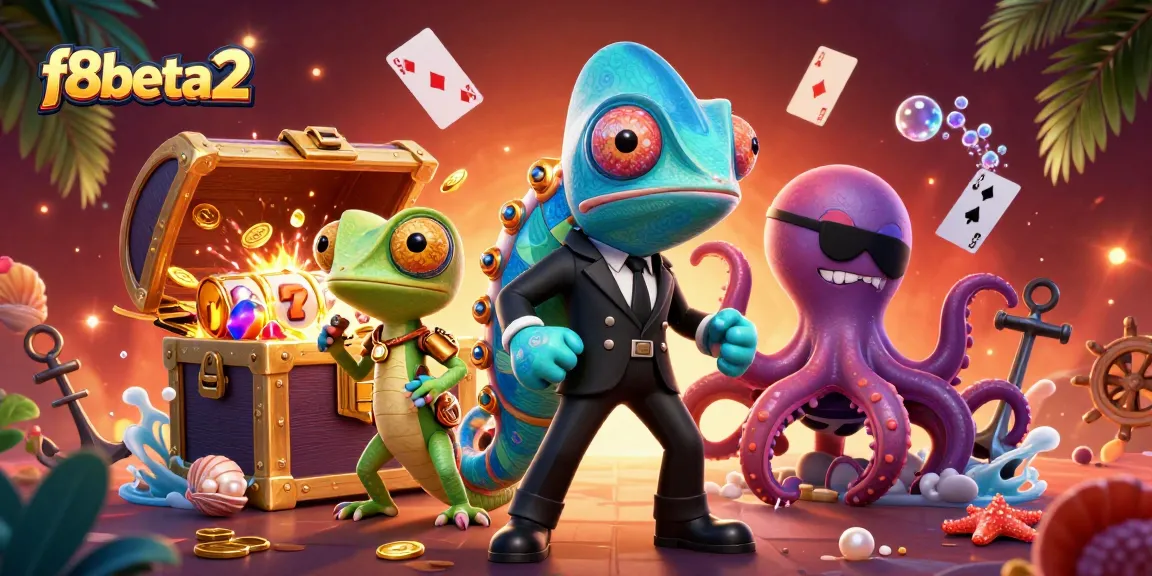 Experience the thrill of f8beta2 with vibrant casino elements and dynamic characters in this engaging illustration.