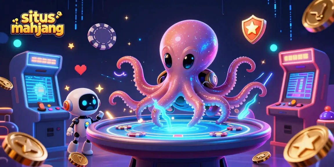 Experience situs mahjong with vibrant casino elements, as an alien octopus plays in a cosmic setting.