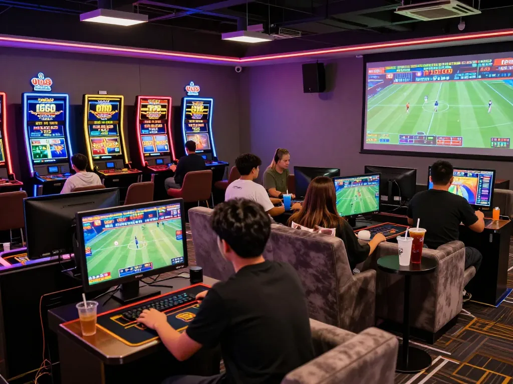 Excited players at UU88 gaming lounge enjoying diverse betting games and vibrant atmosphere