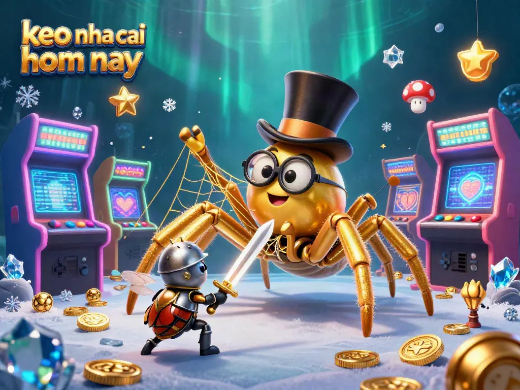 Engage with keo nha cai hom nay featuring a golden tarantula in a casino setting with colorful arcade elements.