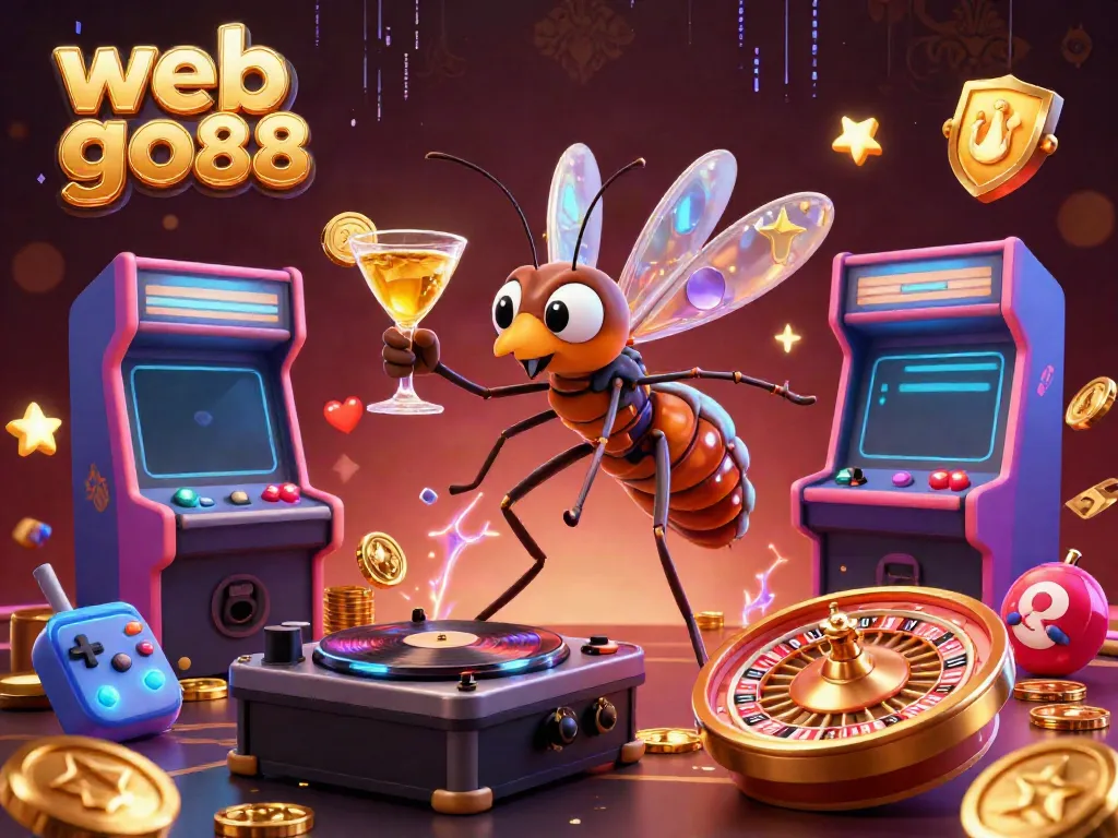 Experience the vibrant adventure of web go88 through an engaging casino mascot and gaming scene.