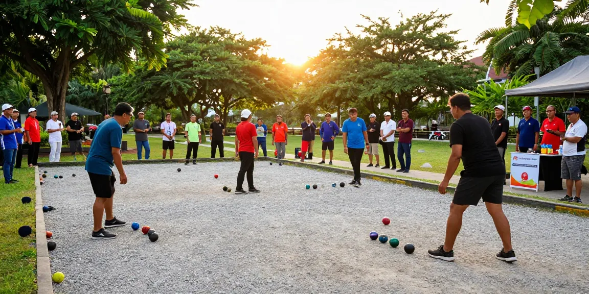 Community petanque players engaged in a game for fopikotamakassar.org, showcasing friendly competition and unity in Makassar.