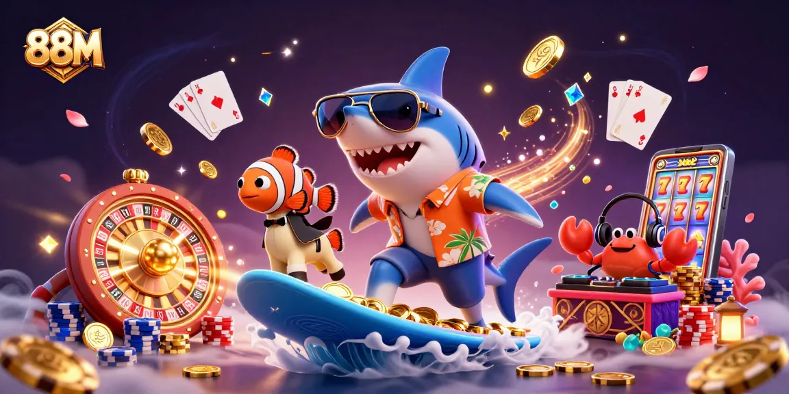 Experience the thrill of 88M with colorful characters and casino elements showcasing dynamic gaming excitement.