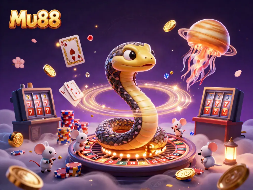Experience cosmic gambling fun with Mu88 as astronaut mice playfully bet on Saturn's roulette rings.
