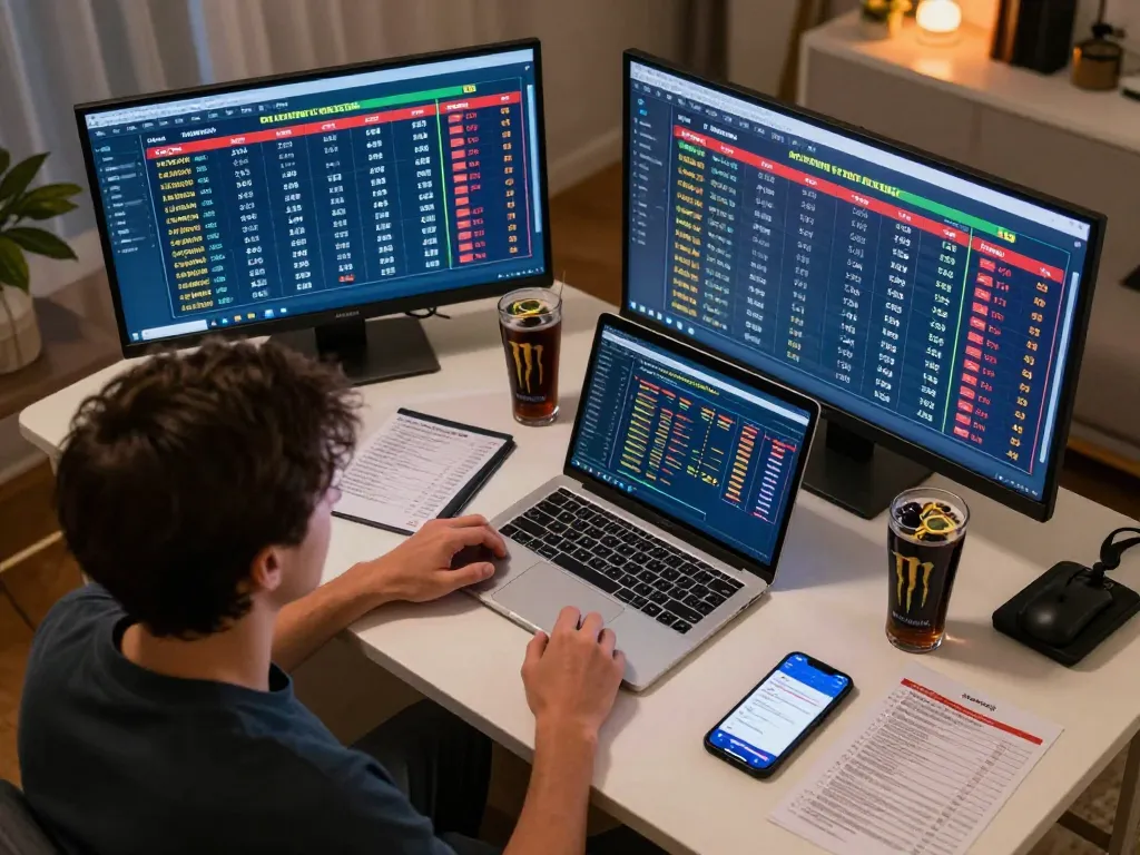 Tỷ lệ kèo trực tuyến monitored on multiple devices at a lively sports betting home setup.