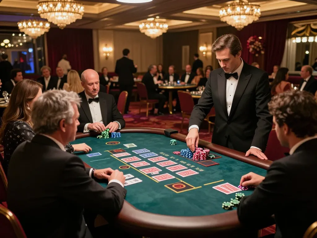 VB88 players engaging in an exciting baccarat game at a luxurious casino table with professional dealer.