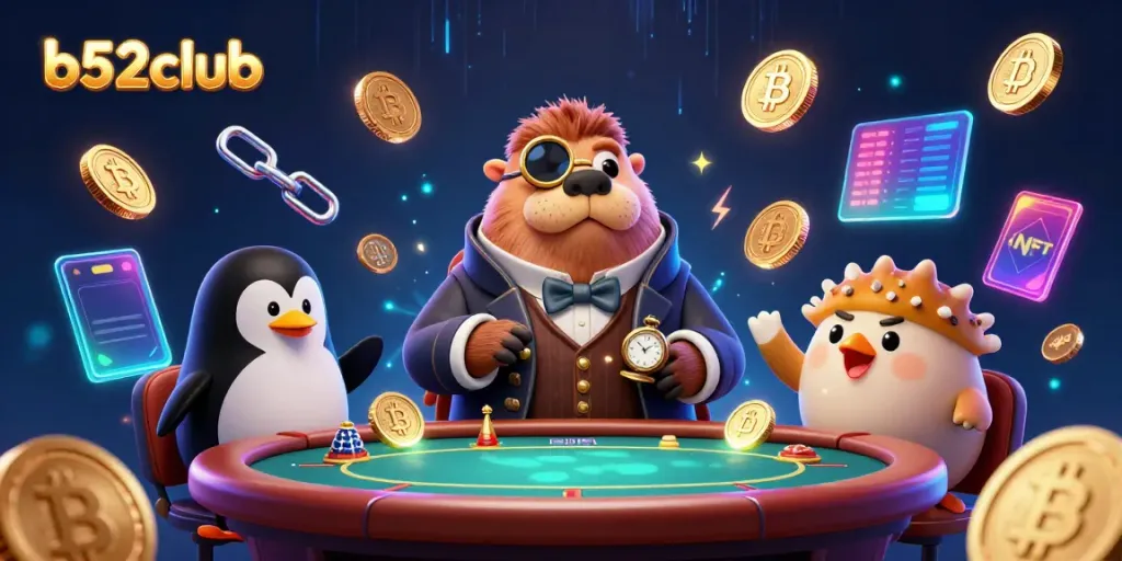 Engage in thrilling poker at b52club with a jolly walrus, penguin dealer, and bluffing pufferfish.