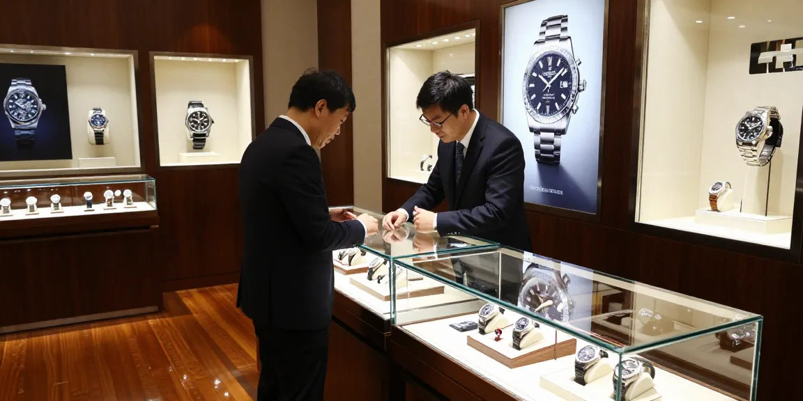 Experience luxurious super clone watches in a stylish retail setting with professional assistance.
