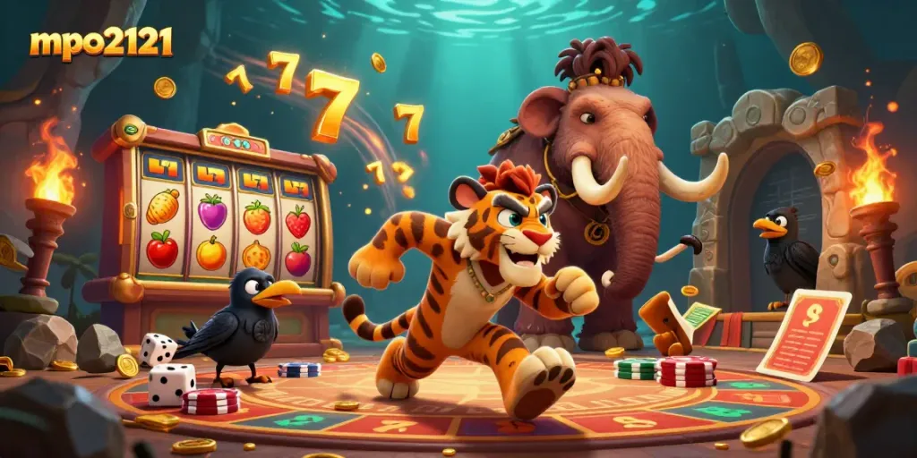 Permainan slot gacor mpo2121 dengan simbol buah dan jackpot yang memukau di kasino prasejarah.