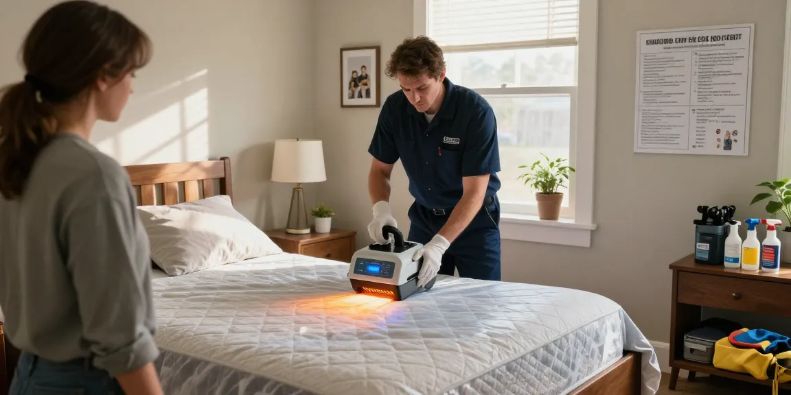 Bed bug exterminators conducting heat treatment in a Milwaukee bedroom, ensuring a discreet and effective solution.