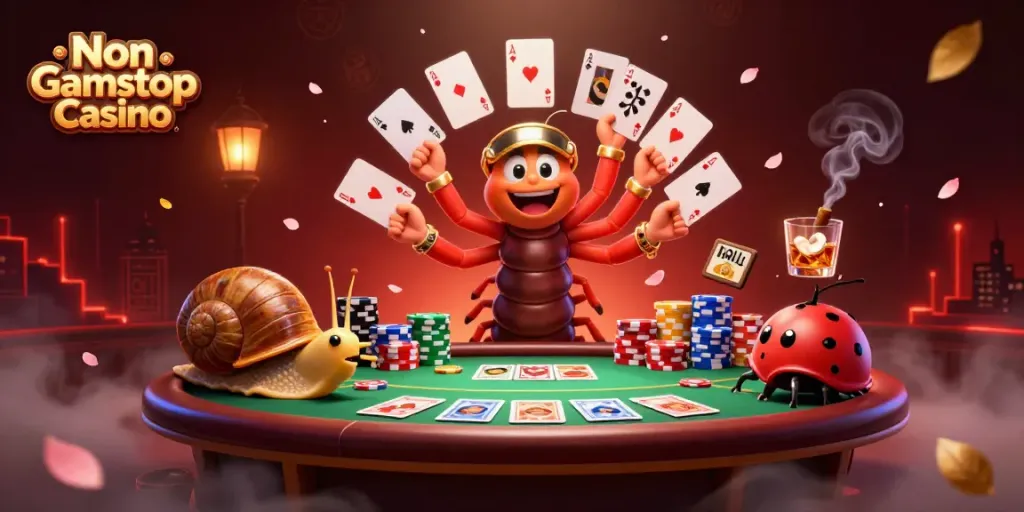 Experience the excitement of Non Gamstop Casino in this dynamic 3D casino scene with vibrant elements.
