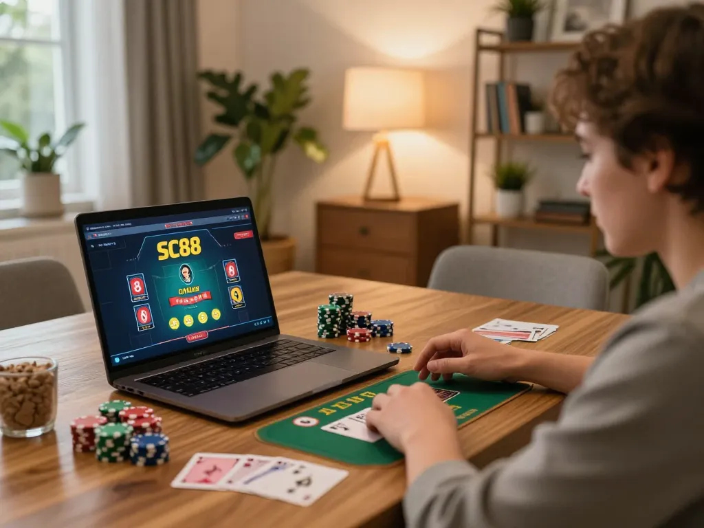 Engaging gameplay experience with SC88 online casino, capturing a player immersed in strategy and excitement.