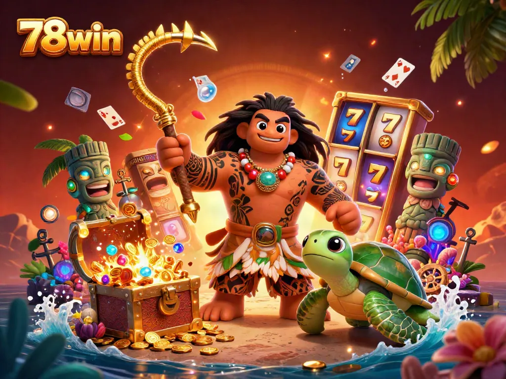 Engage in thrilling slots action at 78win with vivid 3D casino illustration showcasing vibrant game elements.