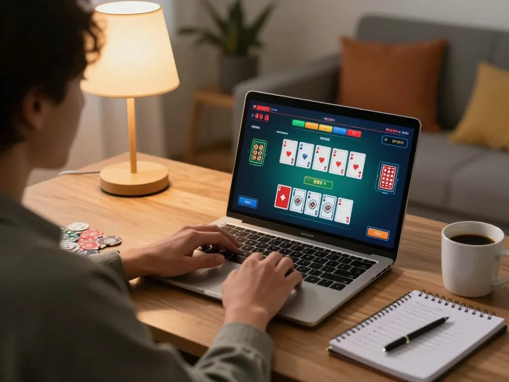 Engaging in a thrilling blackjack game on 79king online casino from a cozy home setting