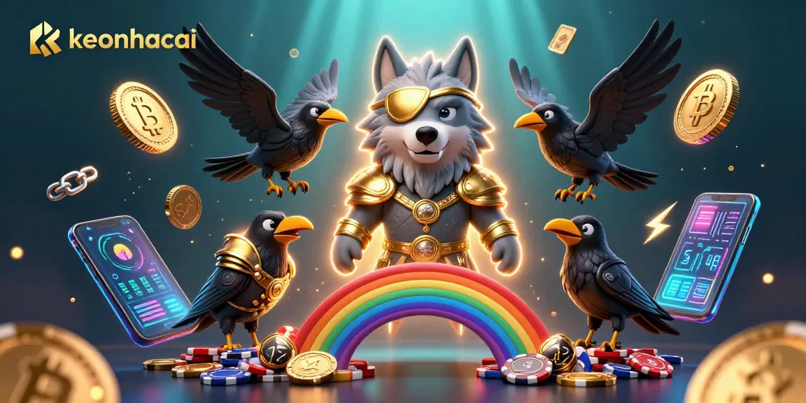 Experience keonhacai with an immersive 3D scene of Odin, ravens, and vibrant casino elements.