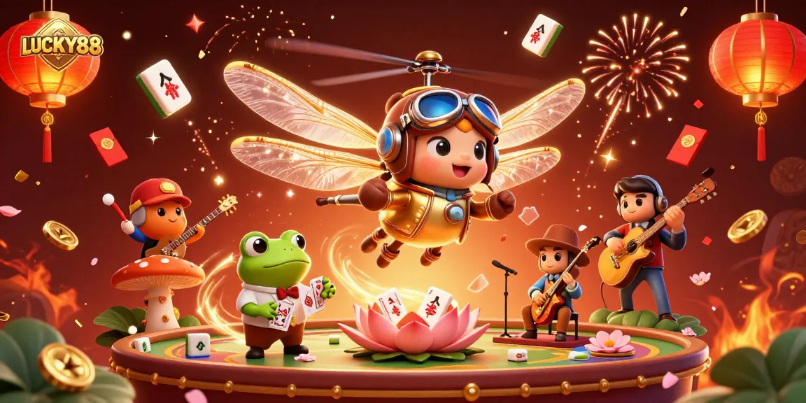 Engage in thrilling casino fun with LUCKY88, featuring vibrant characters and festive elements.