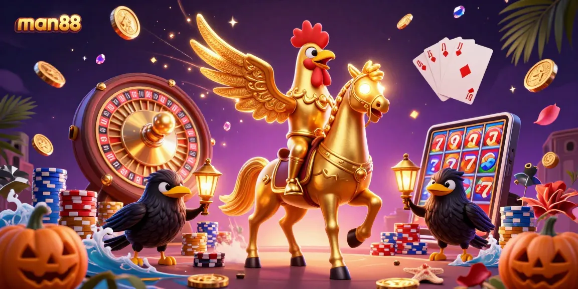 Win big with man88 in a vibrant casino scene featuring glowing characters and game elements.