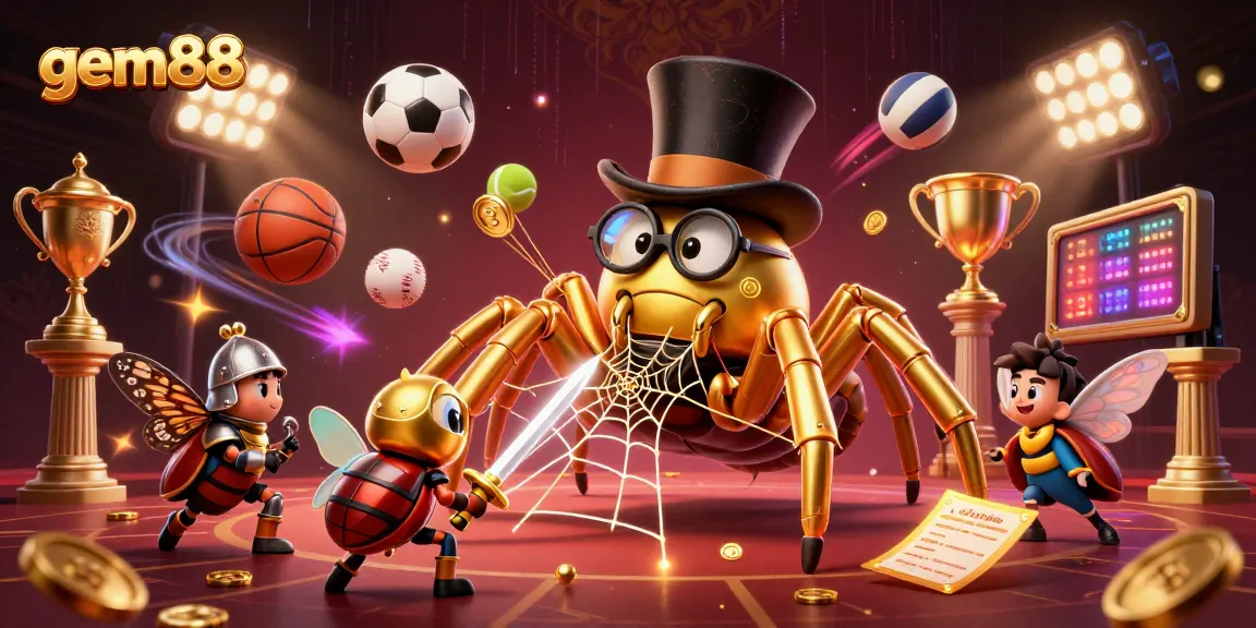 Join the excitement at gem88, where the brave beetle knight faces the golden tarantula in a lively casino scene.