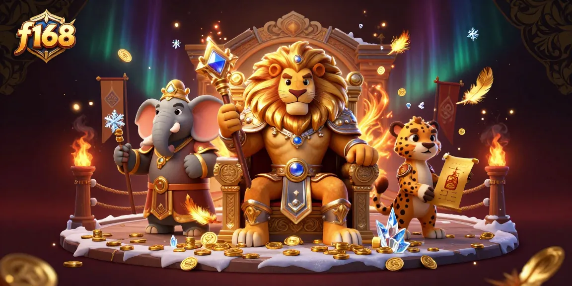 Engage in thrilling gambling at f168 with a majestic lion king, elephant advisor, and cheetah messenger.