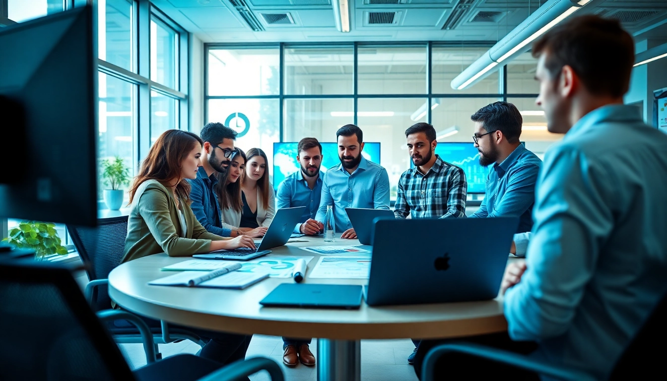 Strategic teamwork at a digital marketing agency with diverse professionals collaborating.