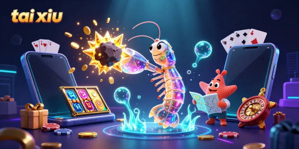Experience tai xiu action with a galactic samurai mantis shrimp amid dynamic casino elements for players.