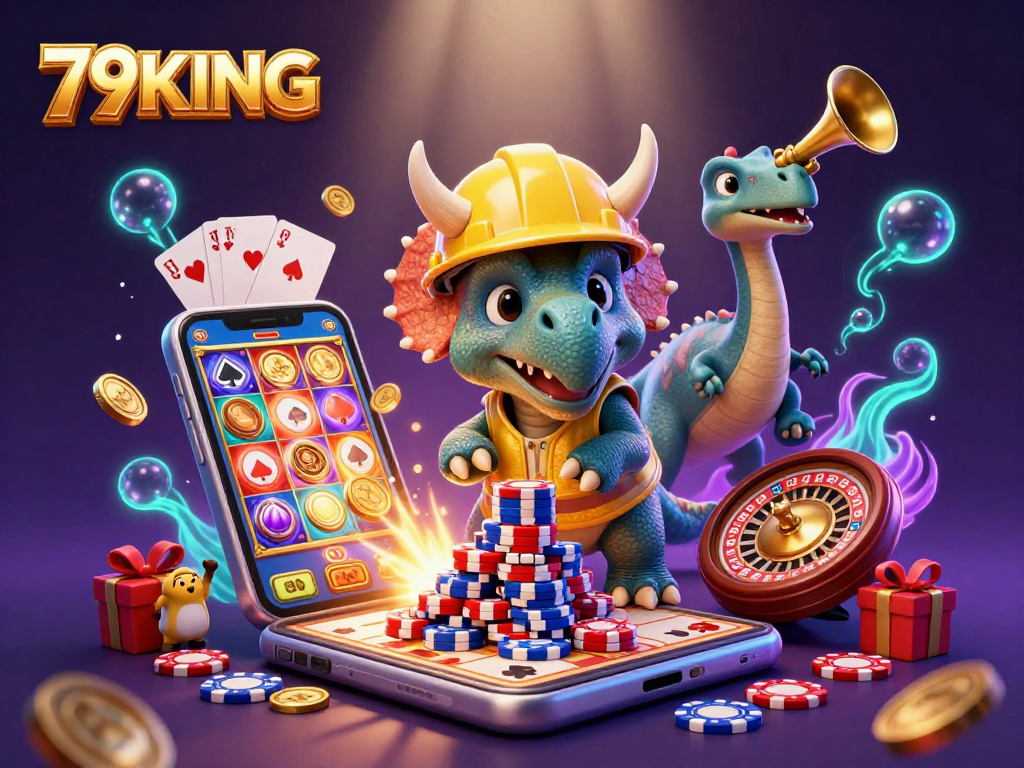 79KING engages with dynamic casino fun featuring animated characters and colorful gambling elements.