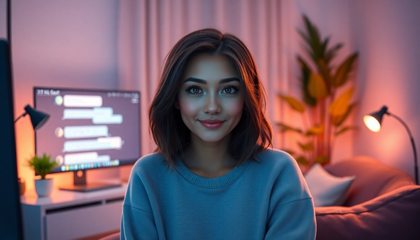 Engaging AI sex chat scene with a friendly character in a cozy virtual room