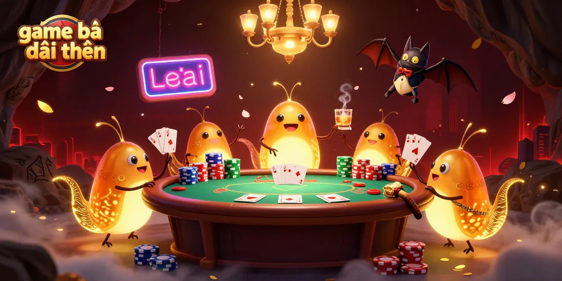 Experience excitement at the game bài đổi thưởng with glowing worms lighting up an animated poker scene.