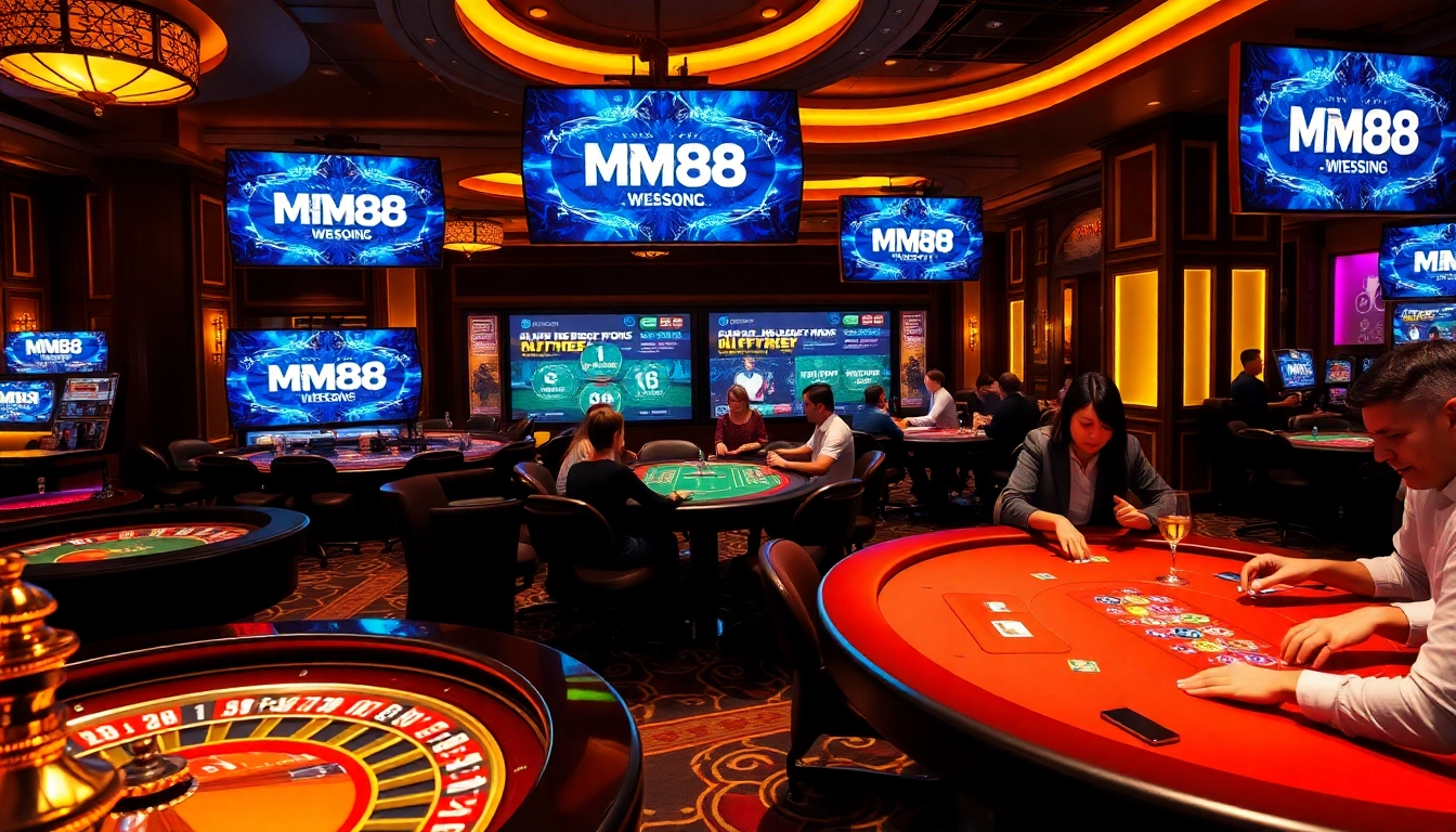 Experience excitement at the MM88 casino with players enjoying roulette and poker.