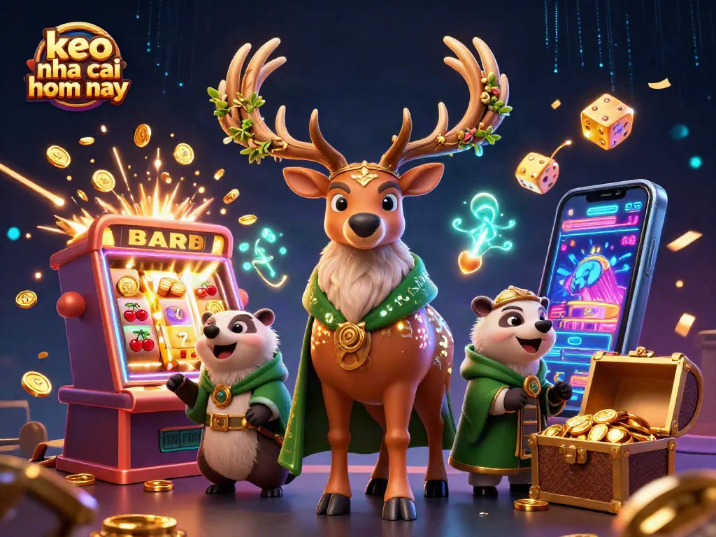 Engage with keo nha cai hom nay in a magical casino scene bursting with jackpots, vibrant characters, and winning elements.