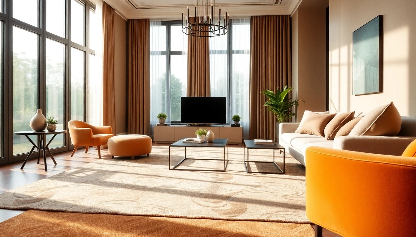 Showcase tappeti a Milano enhancing a chic living room's ambiance with warm hues and elegant designs.